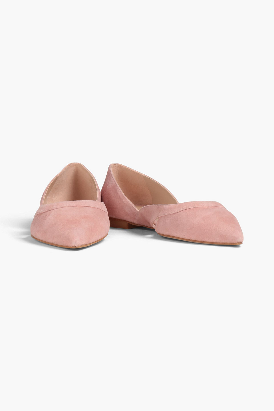 Shop Stuart Weitzman Avenue Cutout Suede Point-toe Flats In Baby Pink