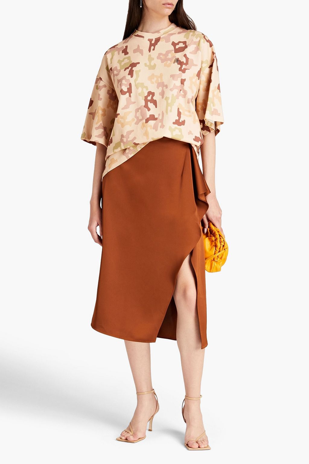 THE ATTICO Draped satin midi skirt