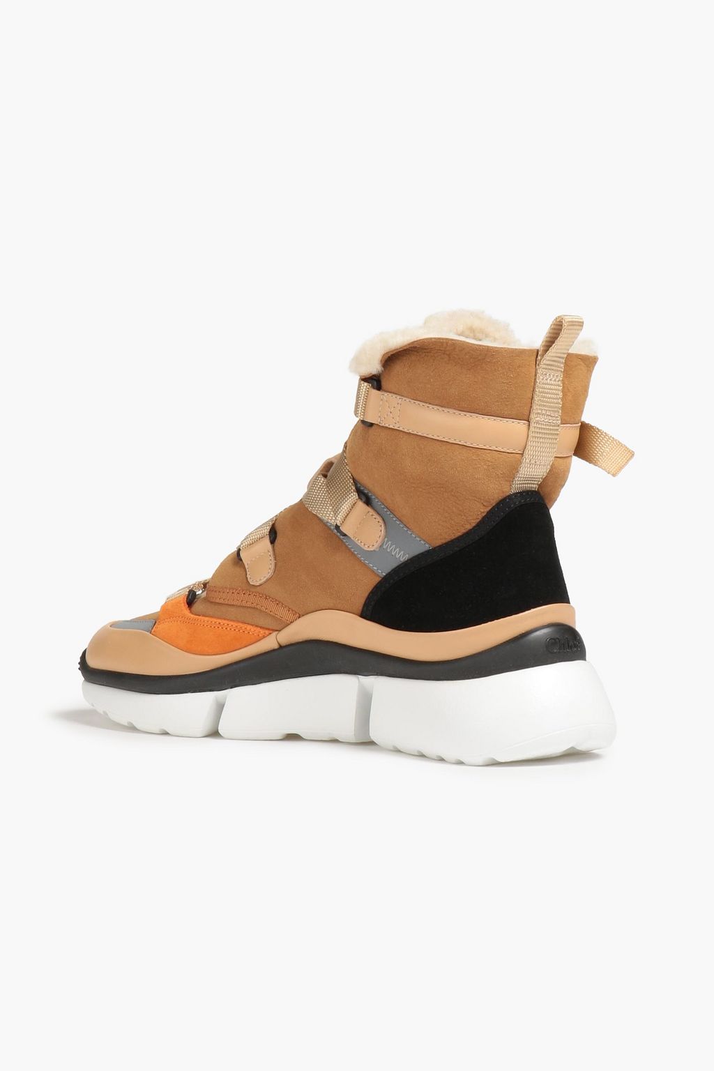 CHLOÉ Leather-trimmed shearling high-top sneakers