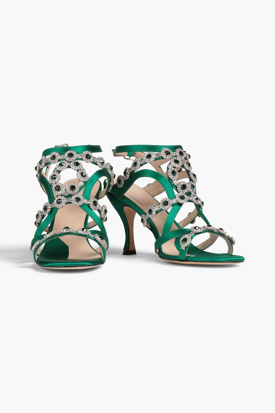 Christopher Kane Crystal-embellished Satin Sandals In Green