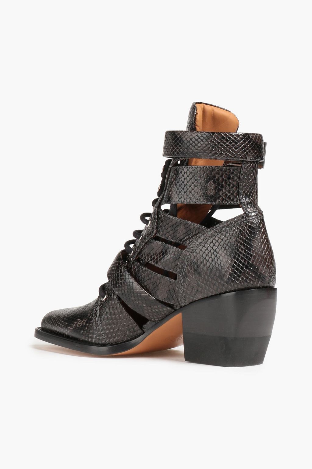 CHLOÉ Rylee cutout snake-effect leather ankle boots