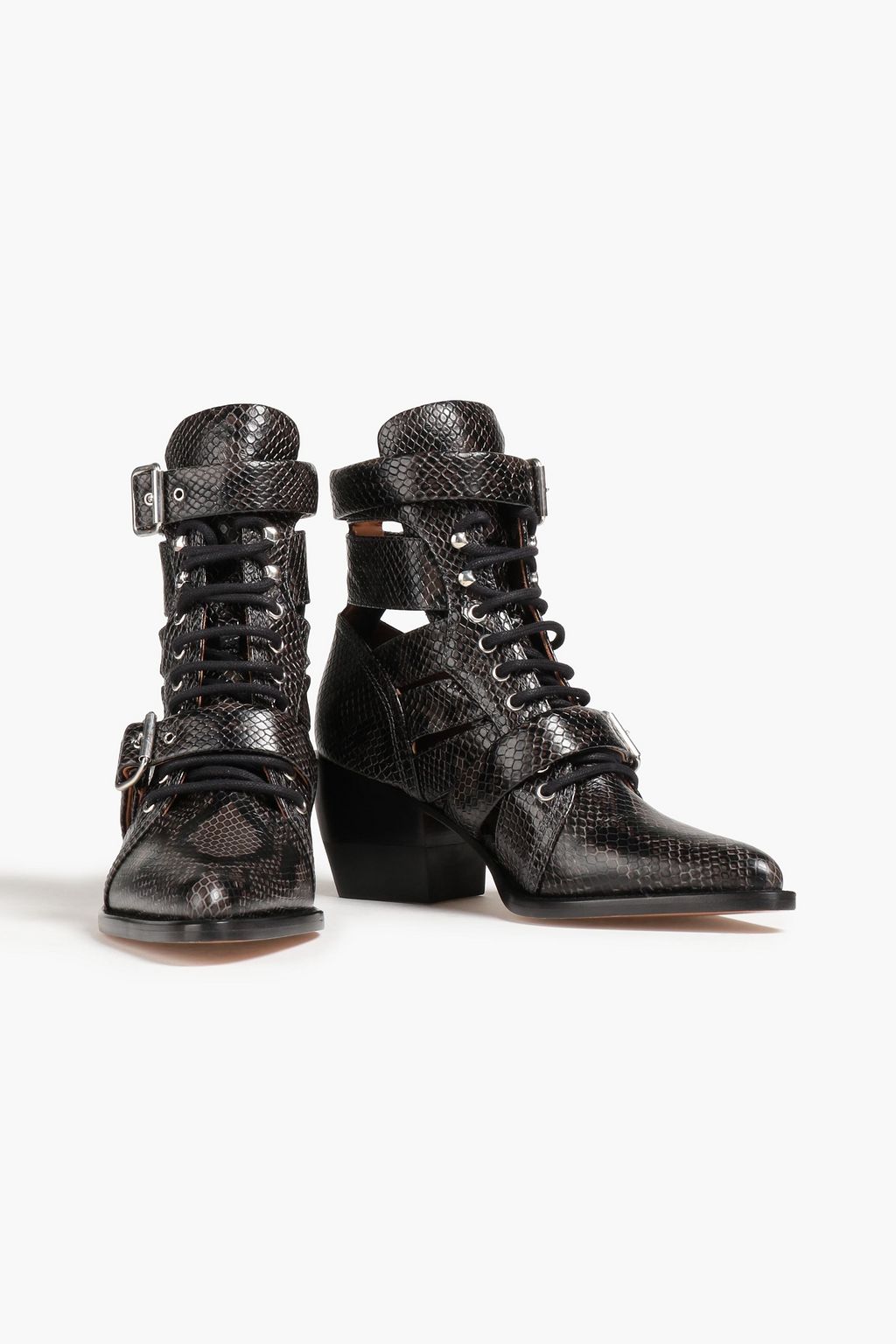 CHLOÉ Rylee cutout snake-effect leather ankle boots
