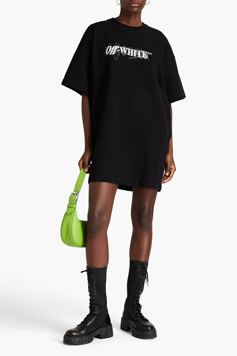 Off-white Logo-print French Cotton-terry Mini Dress In Black