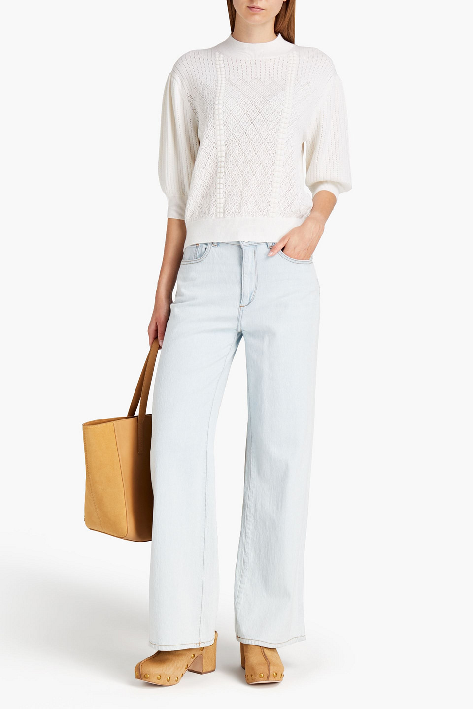 See By Chloé Pointelle-knit Wool And Cotton-blend Jumper In White