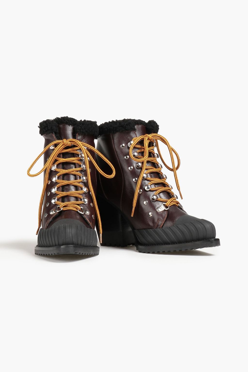 CHLOÉ Shearling-trimmed leather ankle boots