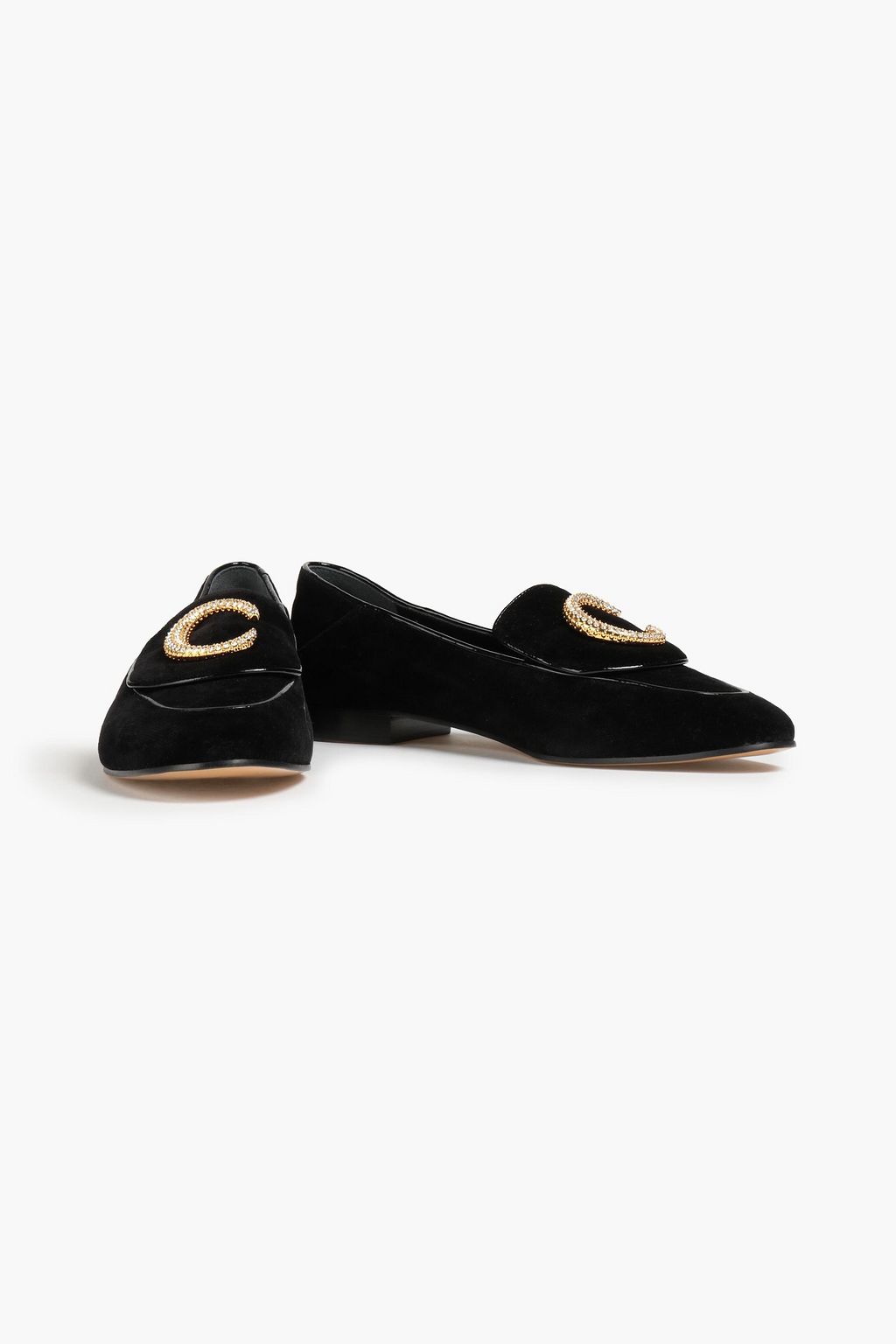 CHLOÉ Crystal-embellished leather loafers