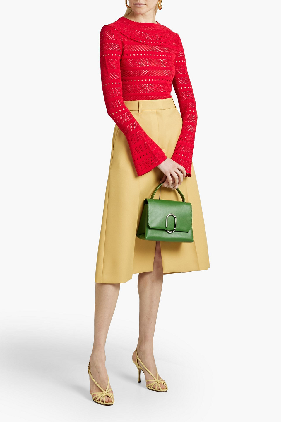 Oscar De La Renta Fluted Pointelle-knit Top In Red