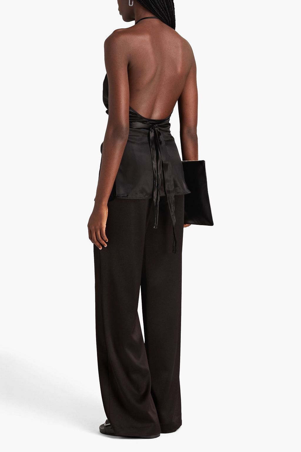 RICK OWENS Cupro-satin halterneck wrap top