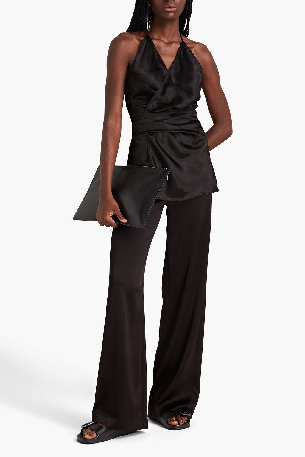 RICK OWENS Cupro-satin halterneck wrap top