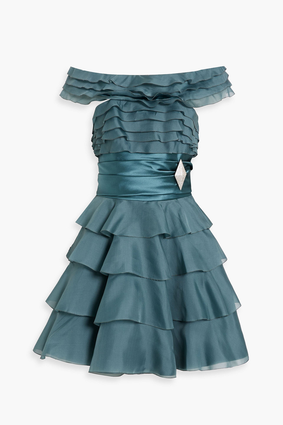 alexandre vauthier - off-the-shoulder tiered silk-organza and satin mini dress - blue - fr 36
