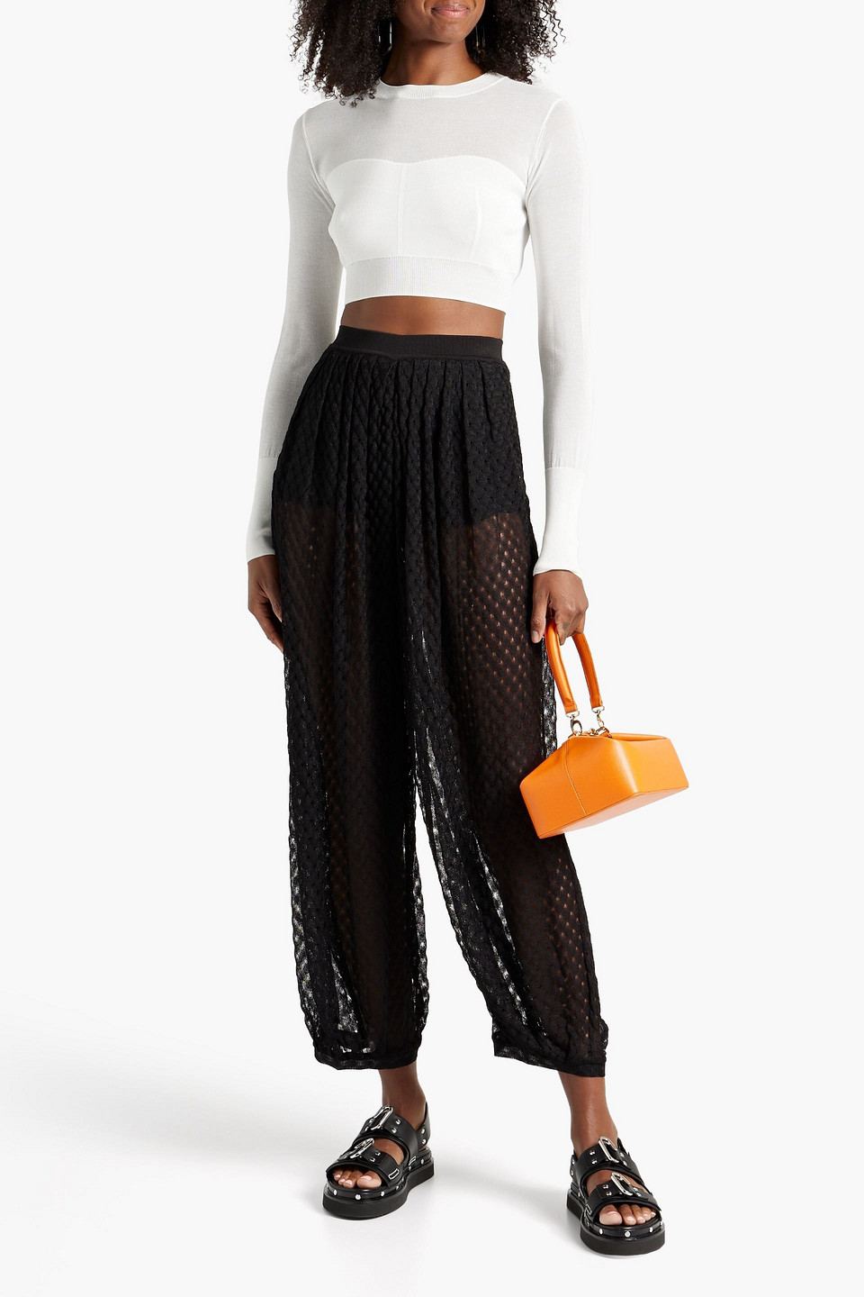 Missoni Pleated Crochet-knit Tapered Pants In Black