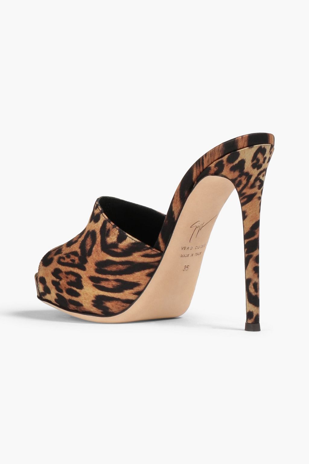 GIUSEPPE ZANOTTI Leopard-print satin platform mules