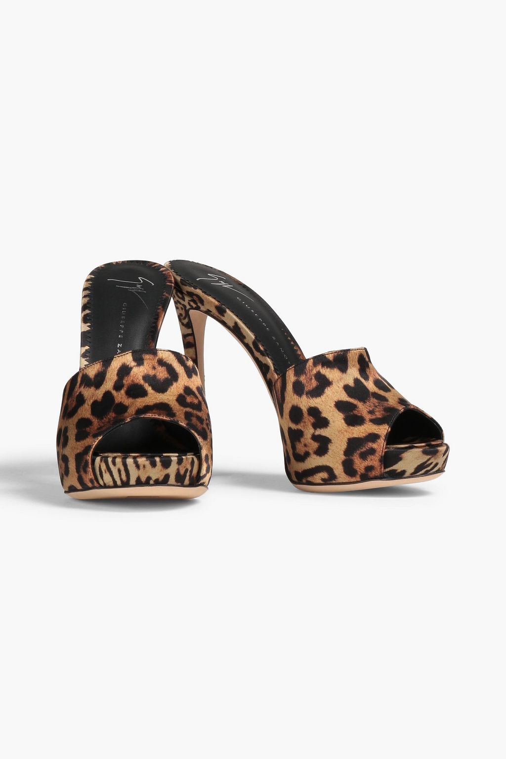 GIUSEPPE ZANOTTI Leopard-print satin platform mules