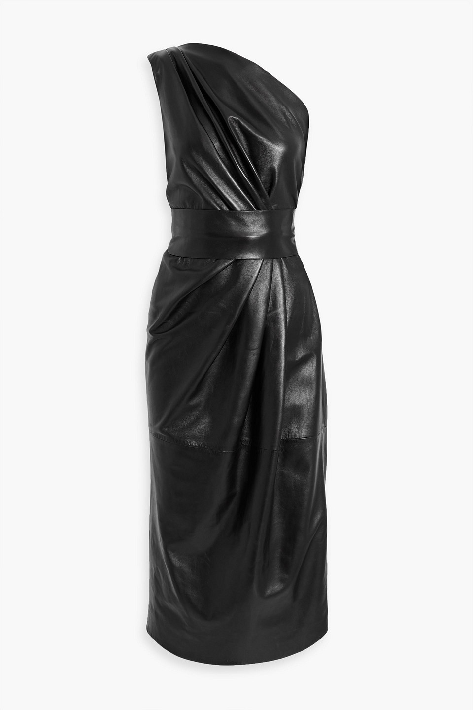Dolce & Gabbana Oneshoulder Pleated Leather Midi Dress In Black ModeSens