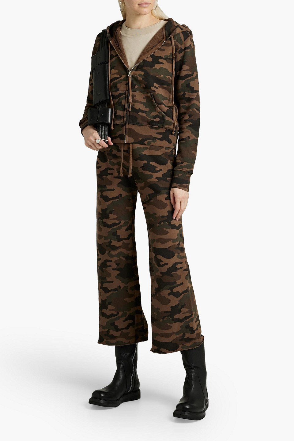 Shop Nili Lotan Callie Camouflage French Cotton-terry Zip-up Hoodie In Brown