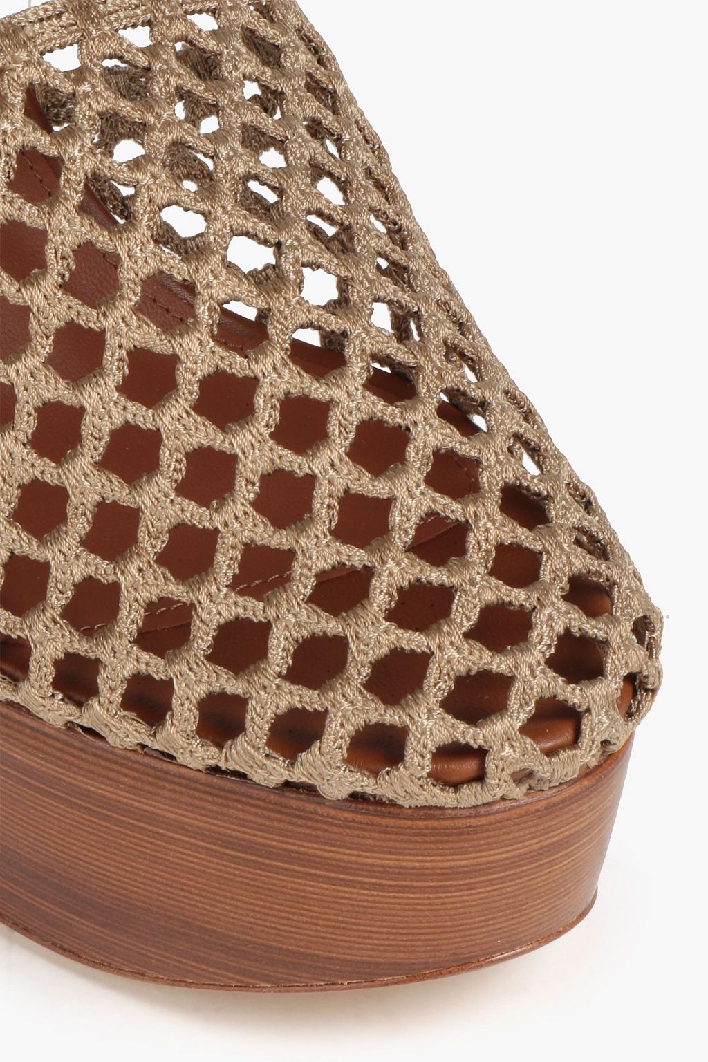 FERRAGAMO Antium 105 crocheted and leather platform mules
