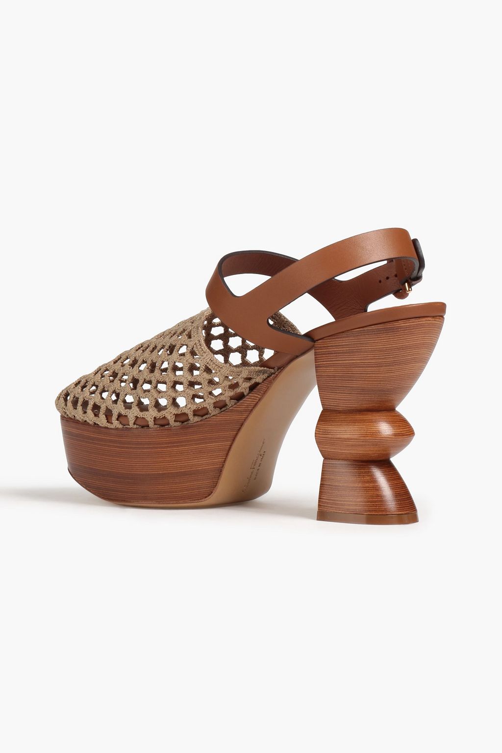 FERRAGAMO Antium 105 crocheted and leather platform mules