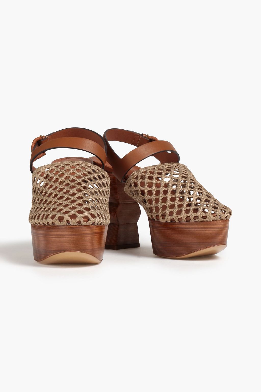 FERRAGAMO Antium 105 crocheted and leather platform mules