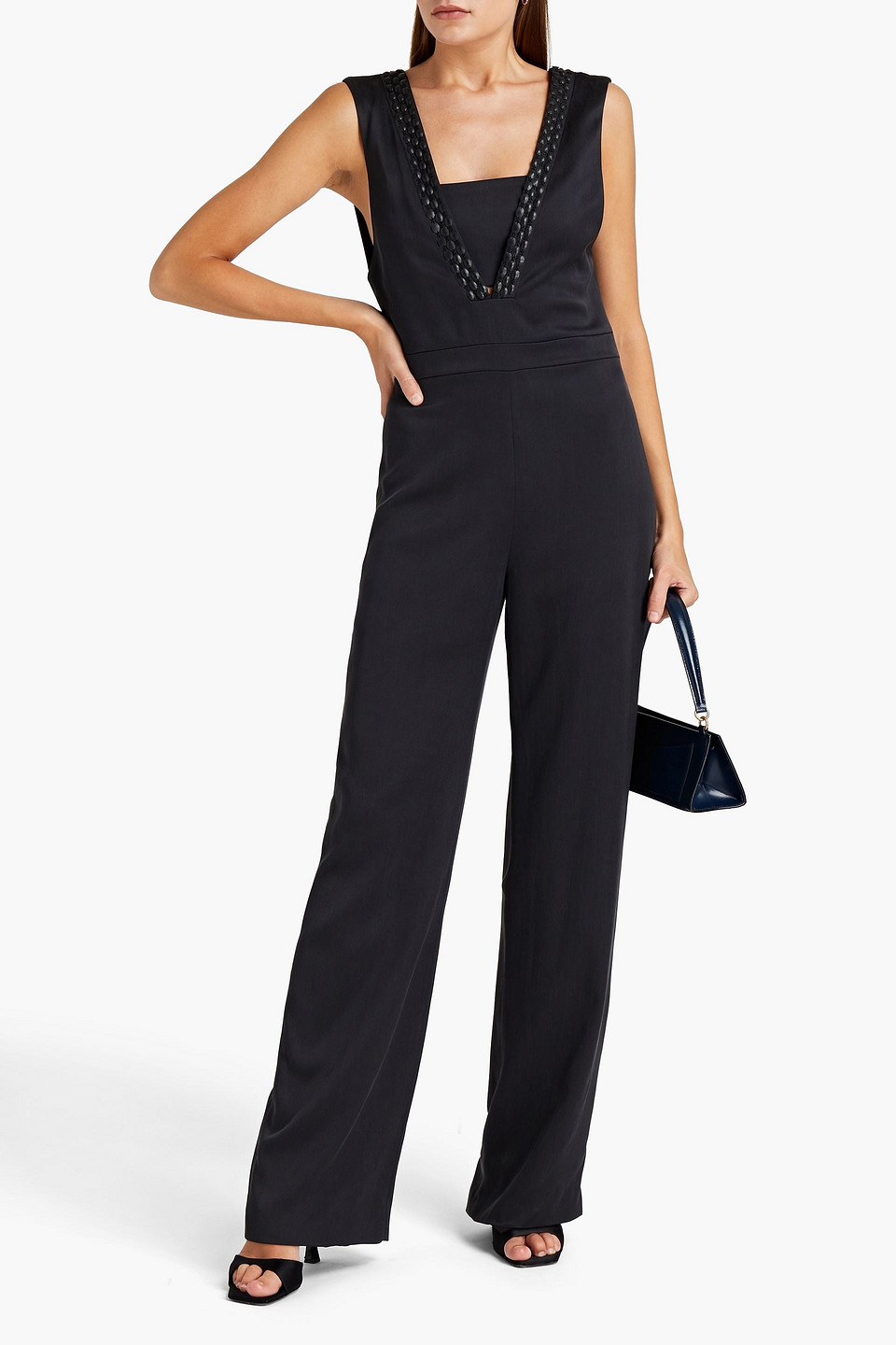  Semsem - Farah Jumpsuit Aus Seiden-twill Mit Zierperlen - Schwarz - Fr 32 