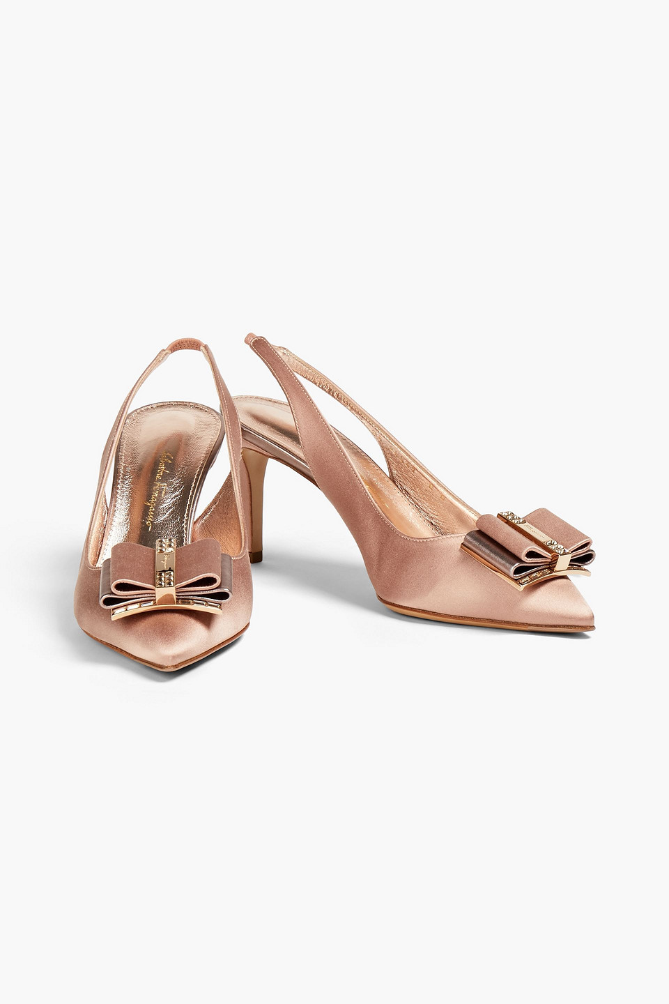 Ferragamo Embellished Satin Slingback Pumps