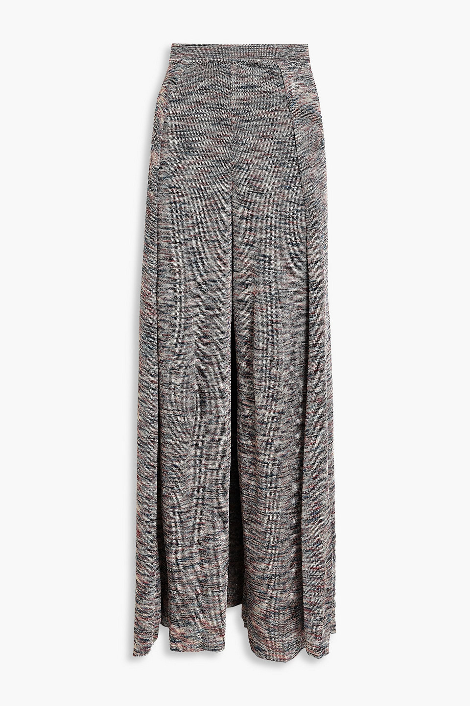 Layered sequin-embellished crochet-knit wide-leg pants