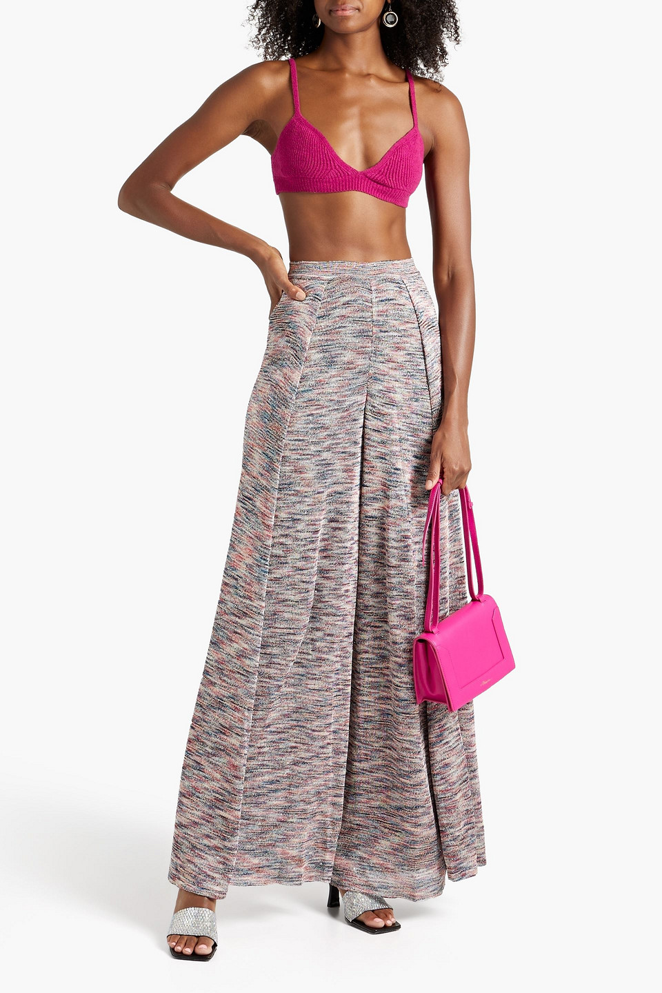 Missoni Layered Sequin-embellished Crochet-knit Wide-leg Pants In Coral