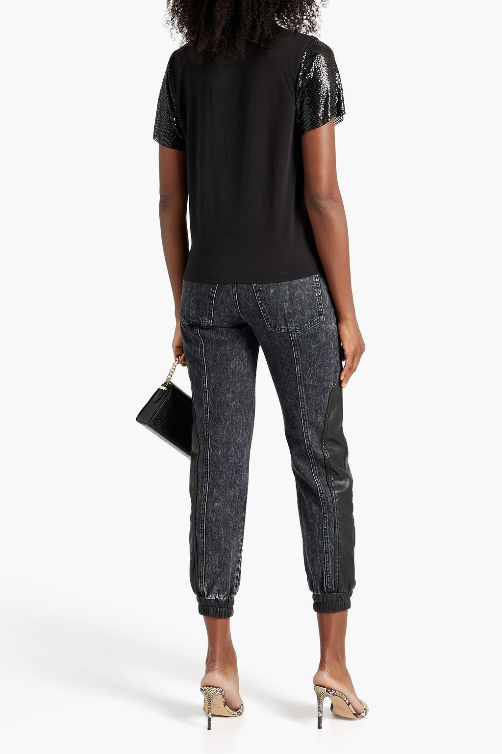 ALICE + OLIVIA JEANS Tari chainmail-paneled cotton-jersey T-shirt