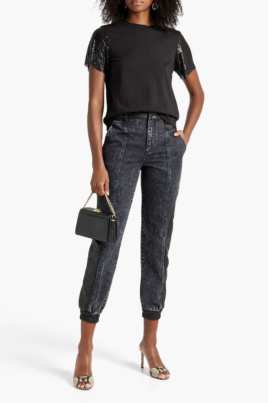 ALICE + OLIVIA JEANS Tari chainmail-paneled cotton-jersey T-shirt