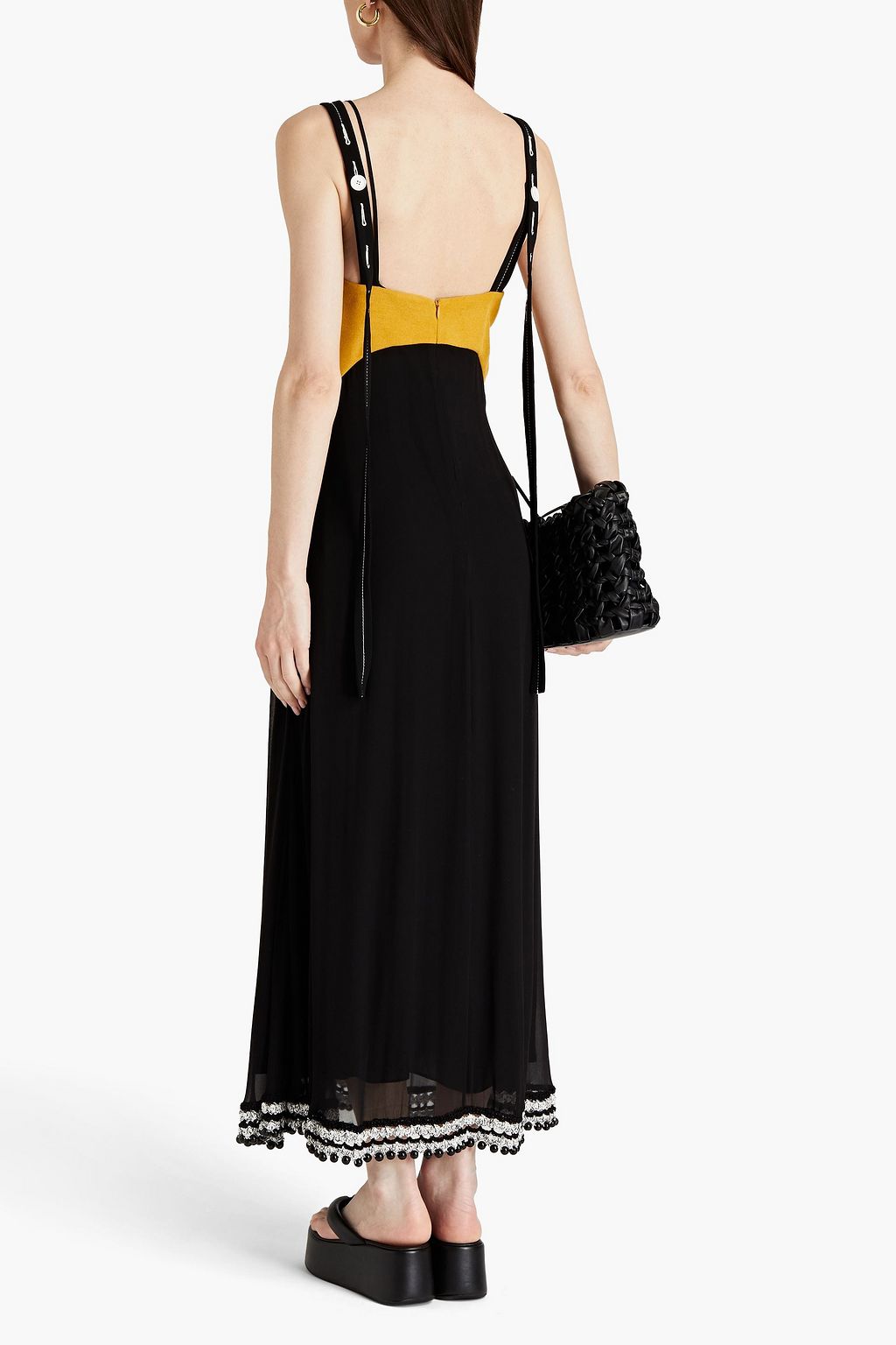 PROENZA SCHOULER 장식 디테일 실크 시폰 패널 트윌 맥시 드레스