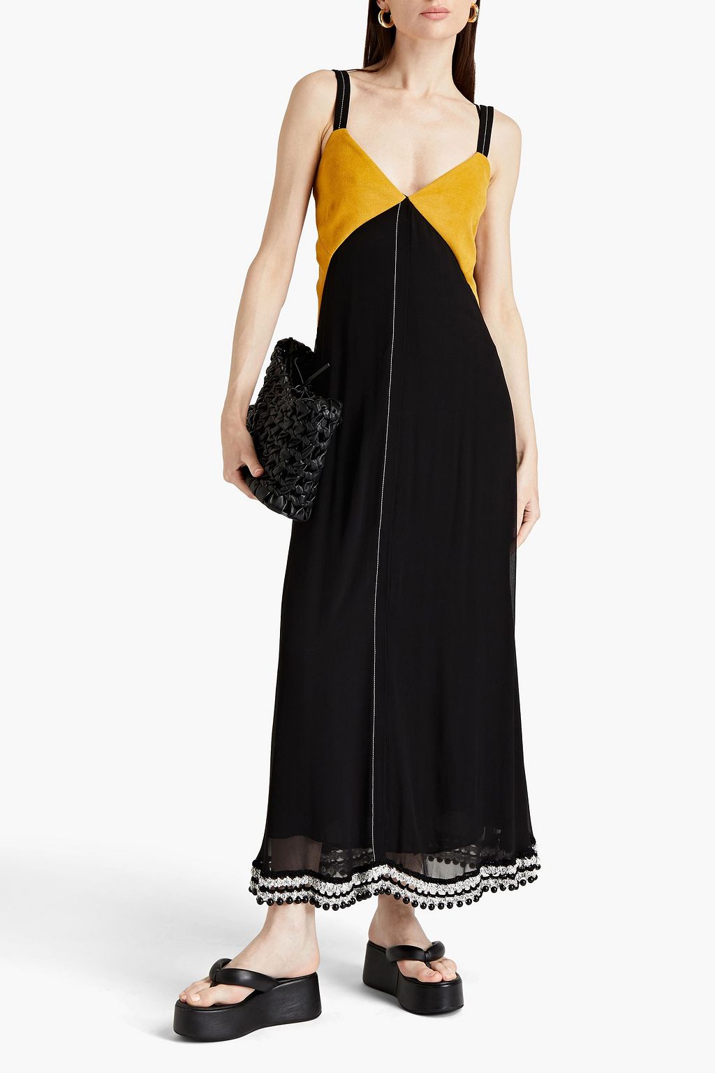 PROENZA SCHOULER 장식 디테일 실크 시폰 패널 트윌 맥시 드레스