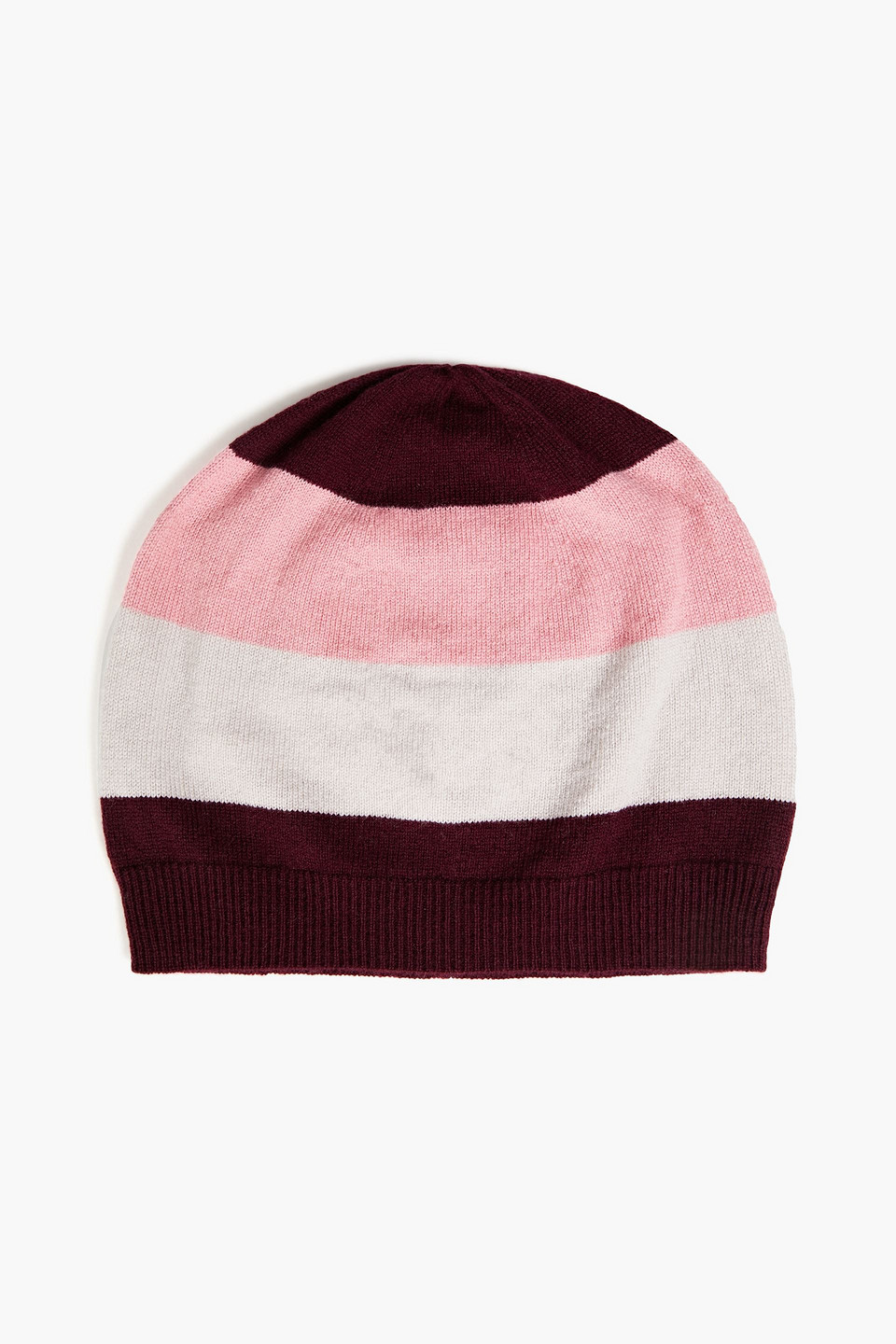 Chinti & Parker Knitted Striped Beanie In Rabbitburgundypink