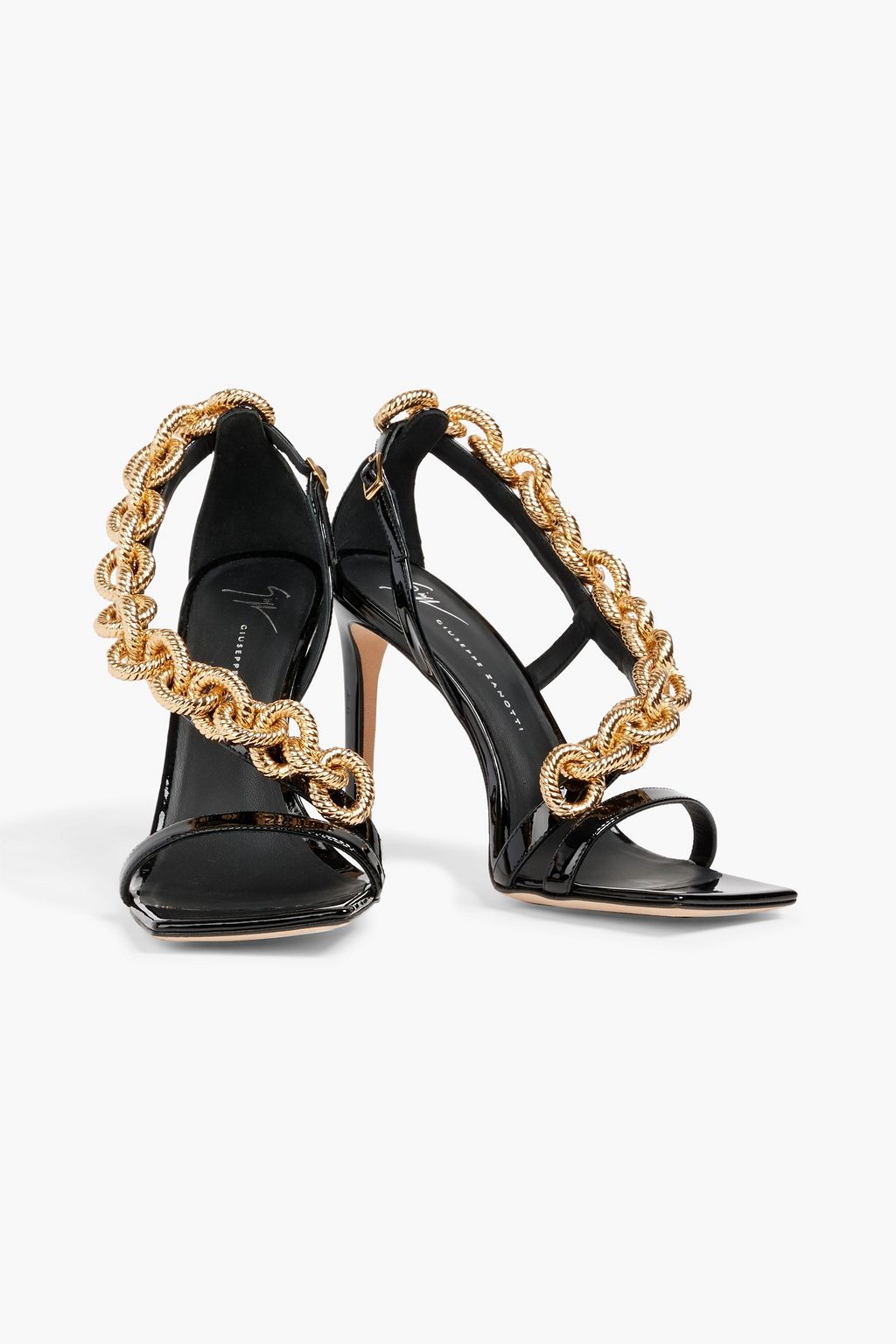 GIUSEPPE ZANOTTI Chain-trimmed patent-leather sandals