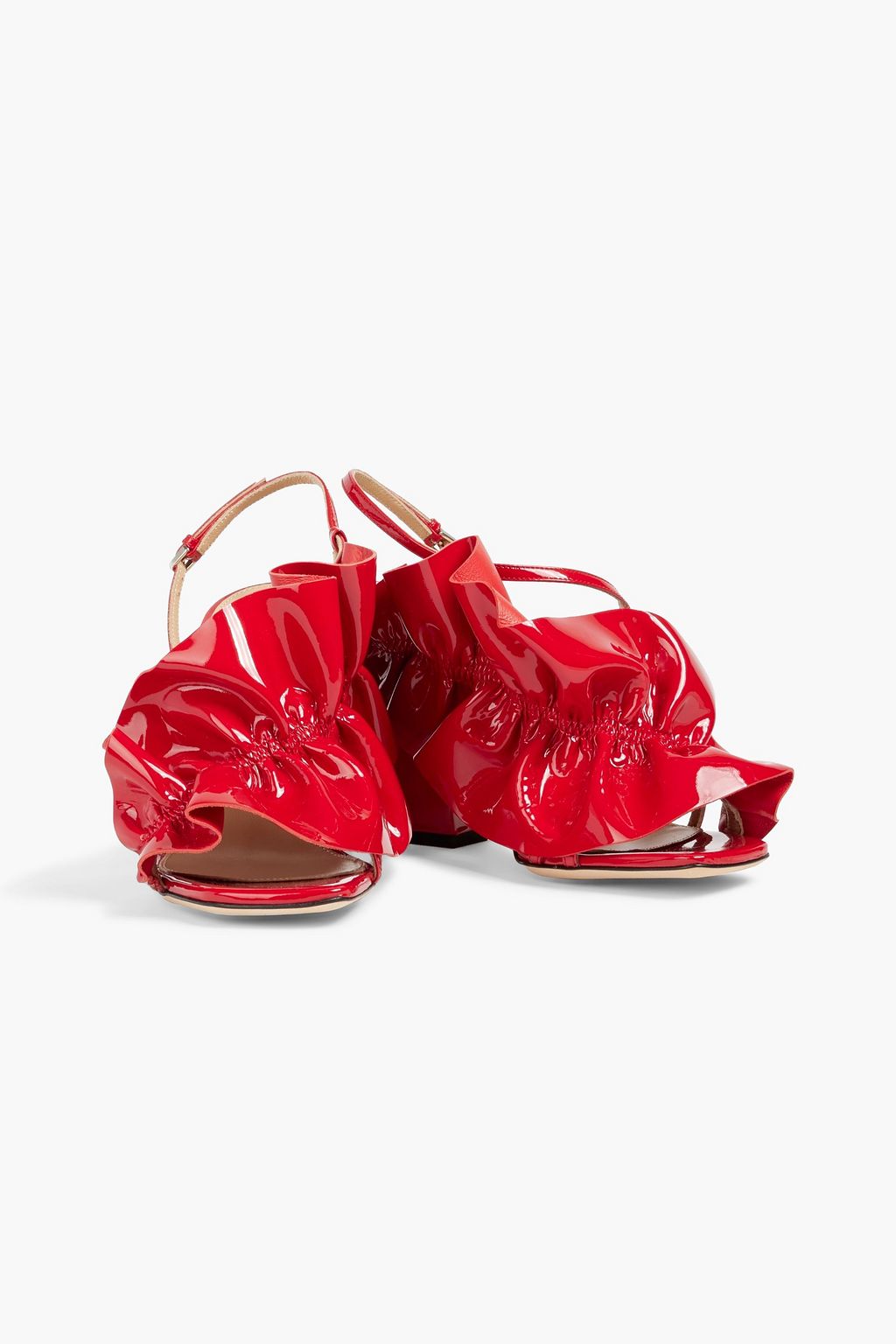 SERGIO ROSSI Ruffled patent-leather slingback sandals