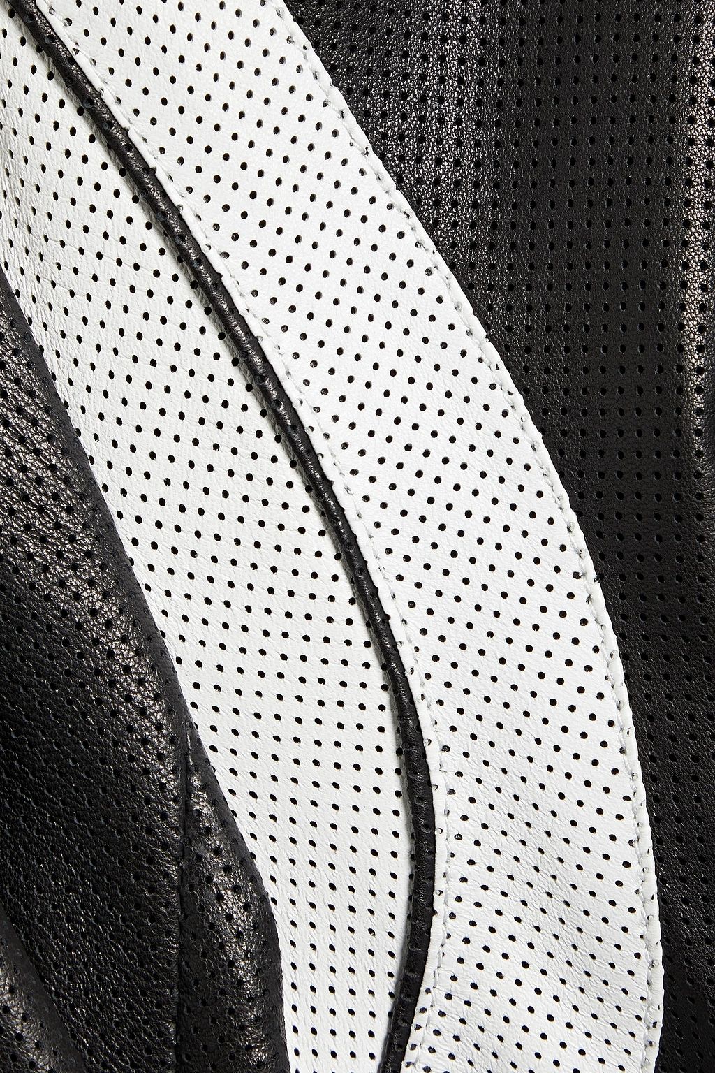 BALMAIN Two-tone perforated leather hooded bomber jacket