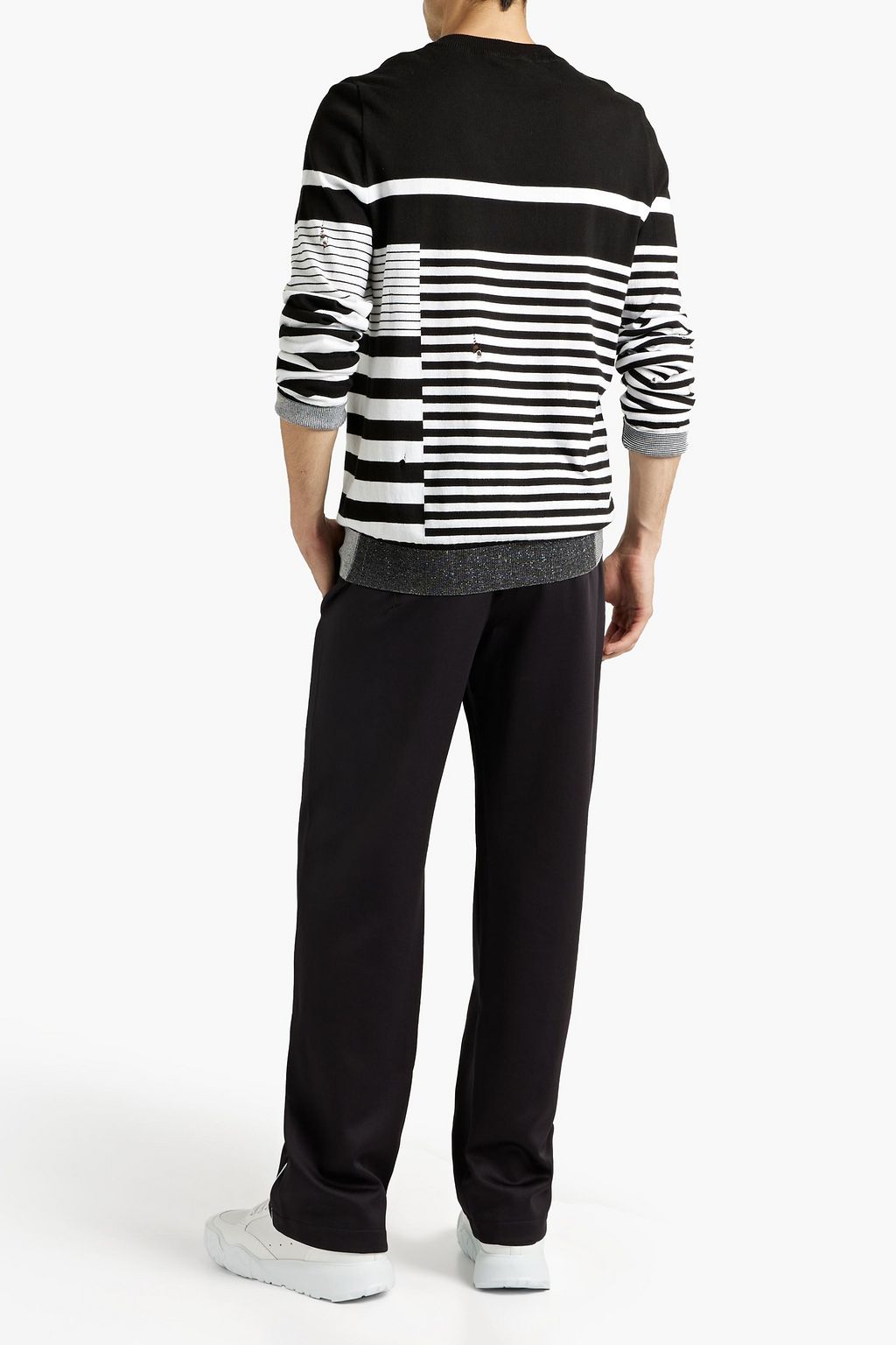 BALMAIN Distressed striped cotton sweater