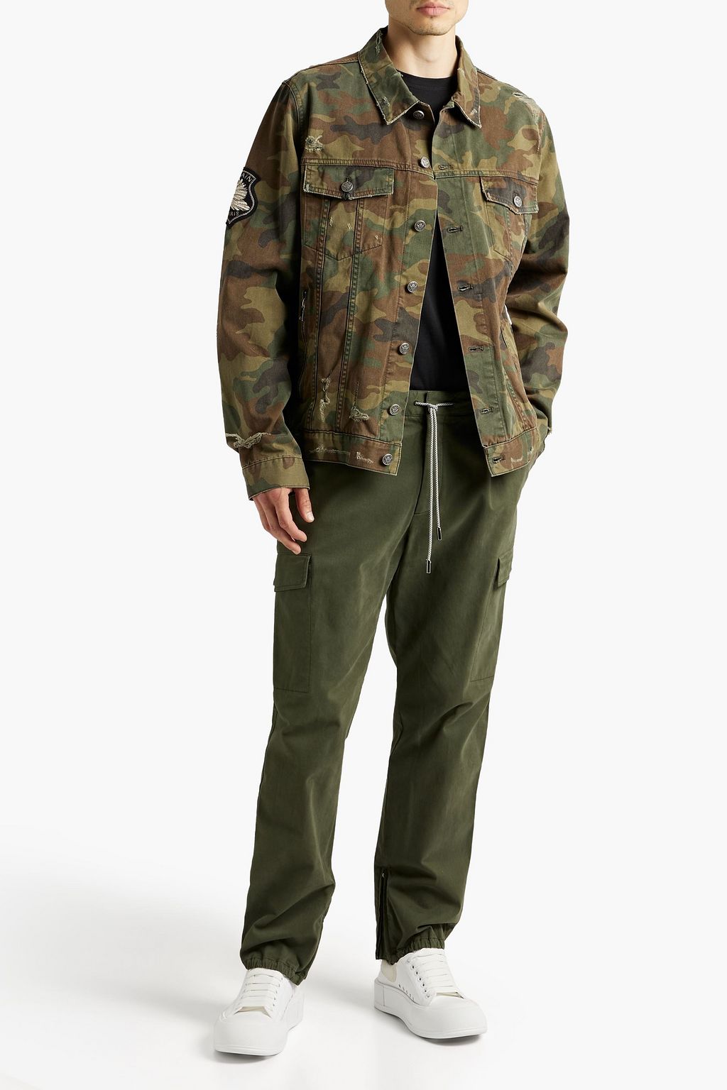 BALMAIN Overshirt aus Baumwoll-Twill mit Camouflagemuster in Distressed-Optik
