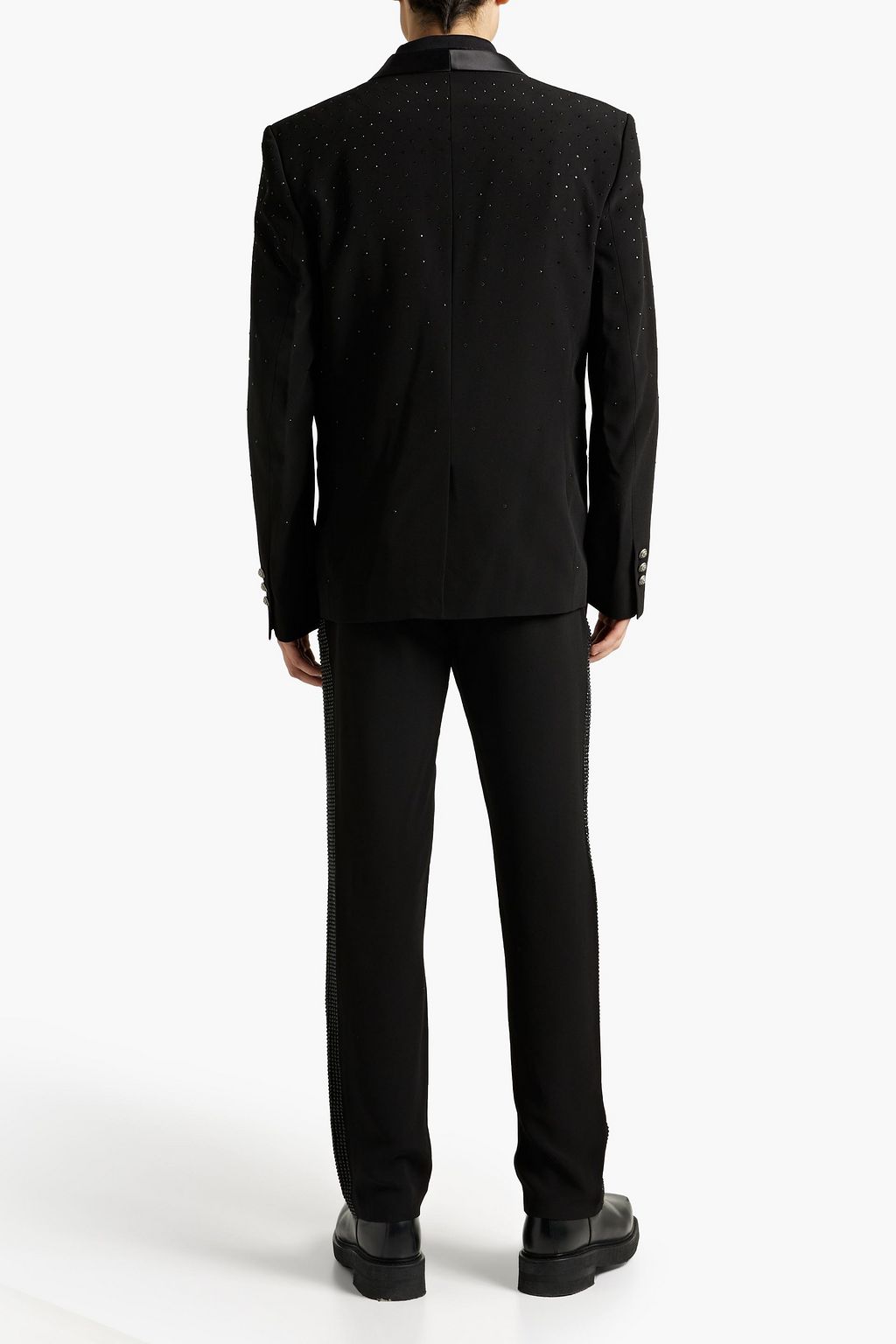 BALMAIN Crystal-embellished satin-trimmed crepe tuxedo jacket