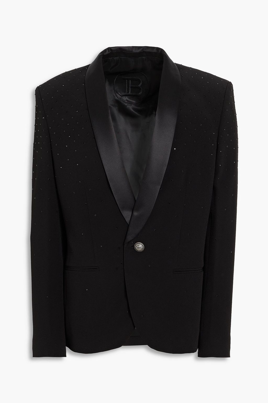 BALMAIN Crystal-embellished satin-trimmed crepe tuxedo jacket | THE OUTNET