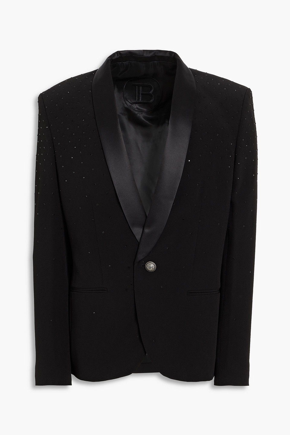 balmain - crystal-embellished satin-trimmed crepe tuxedo jacket - black - it 52