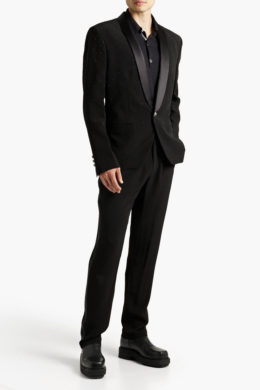 BALMAIN Crystal-embellished satin-trimmed crepe tuxedo jacket
