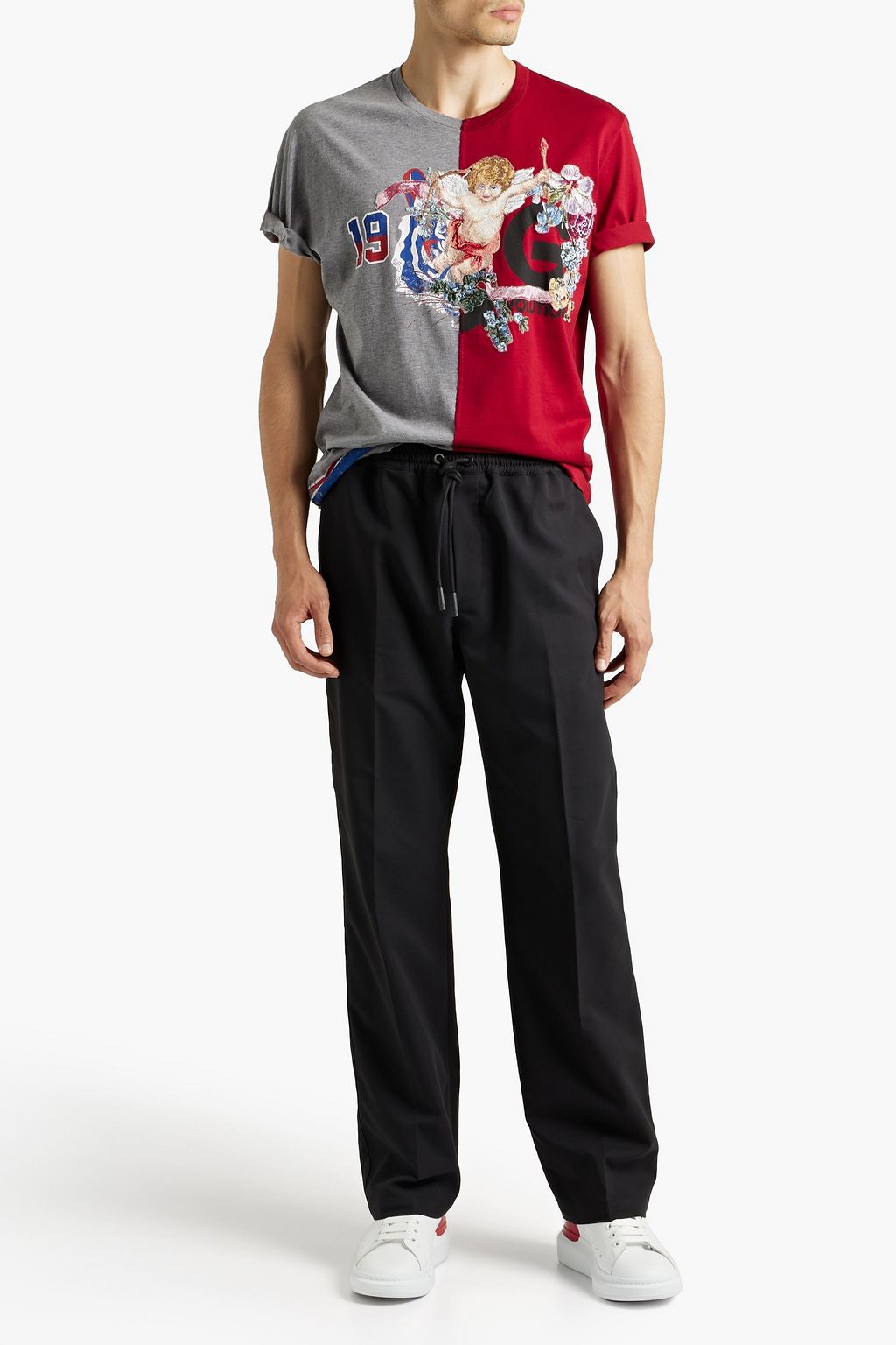 DOLCE&GABBANA T-Shirt aus Baumwoll-Jersey in Distressed-Optik mit Applikationen