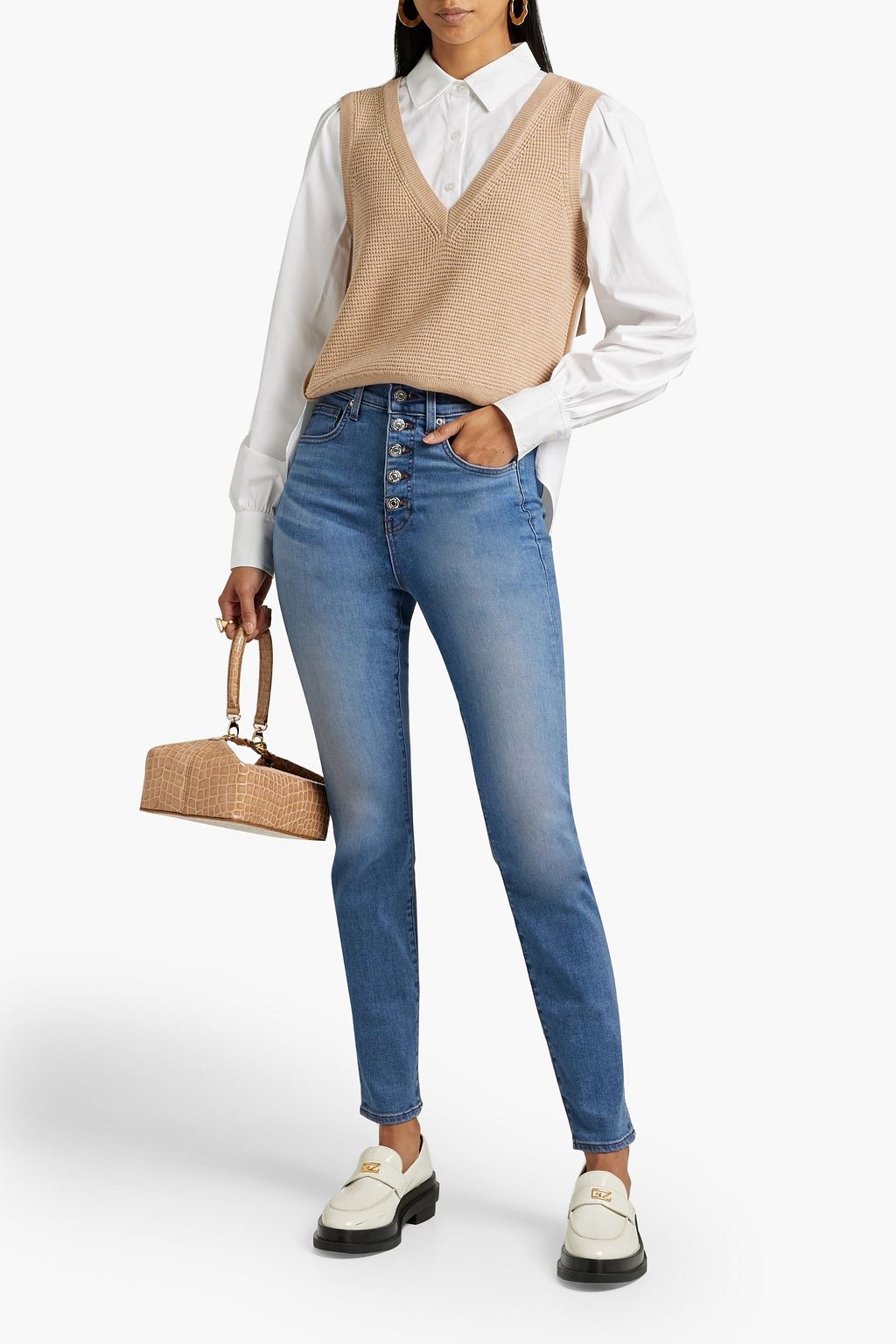 VERONICA BEARD Maera hoch sitzende Skinny Jeans in ausgewaschener Optik