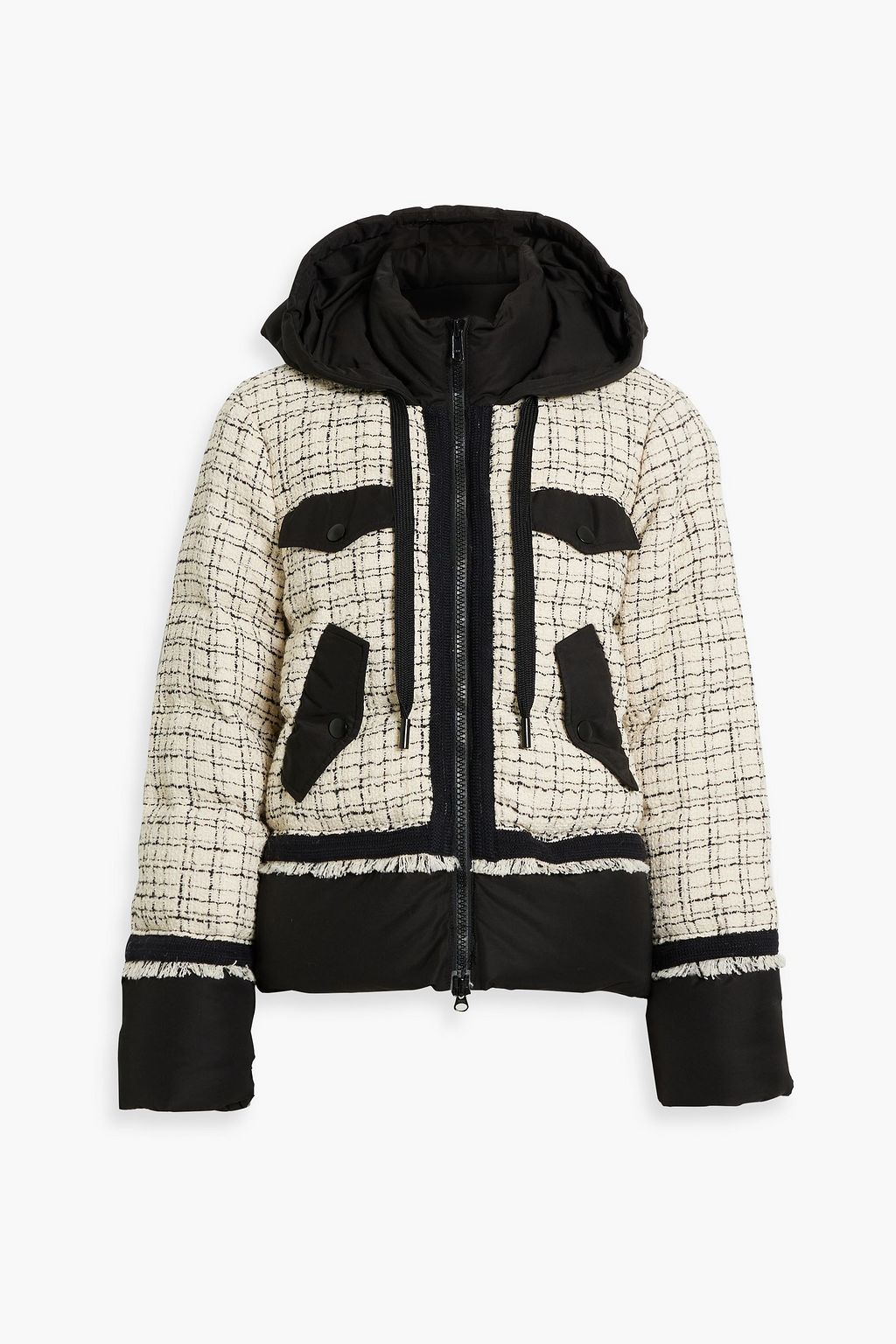 Camrose shell-paneled padded bouclé-tweed hooded jacket