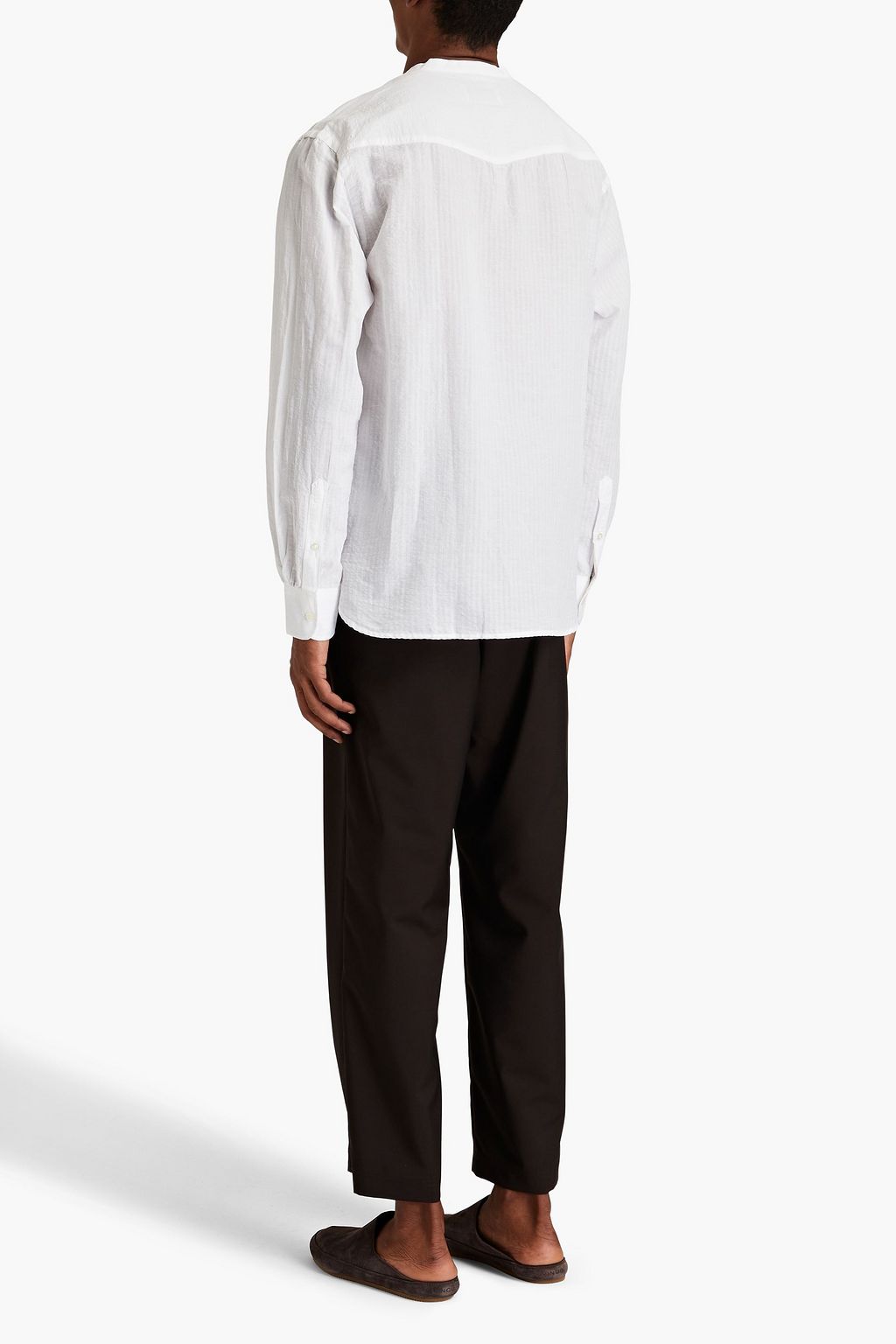 OFFICINE GÉNÉRALE Striped cotton and linen-blend shirt