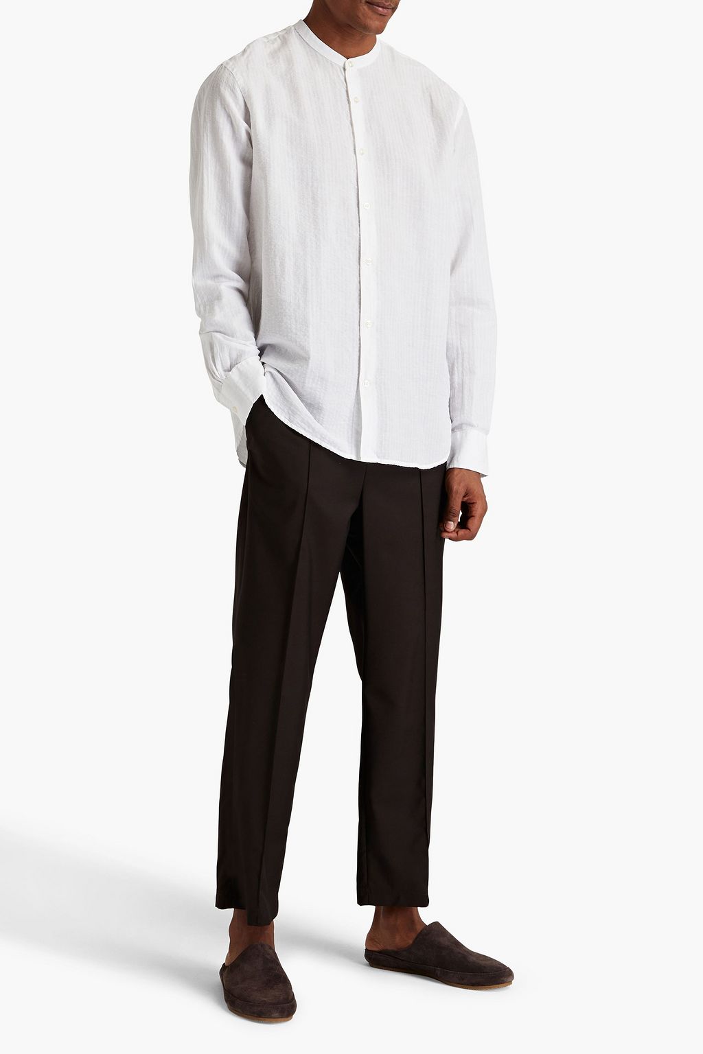 OFFICINE GÉNÉRALE Striped cotton and linen-blend shirt