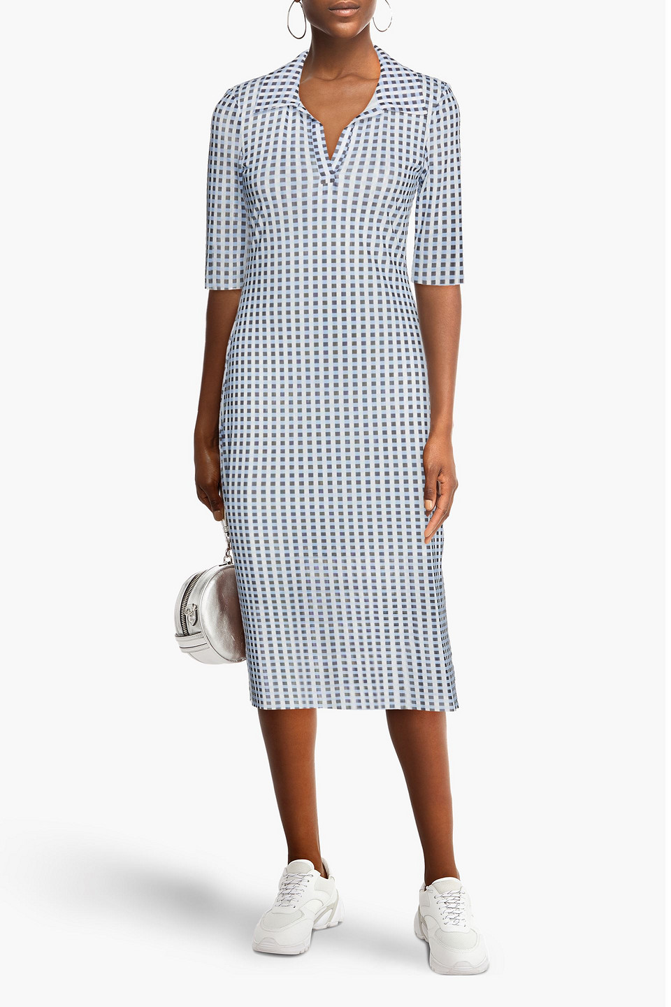 Baum Und Pferdgarten Jiliona Gingham Mesh Midi Dress In Blue