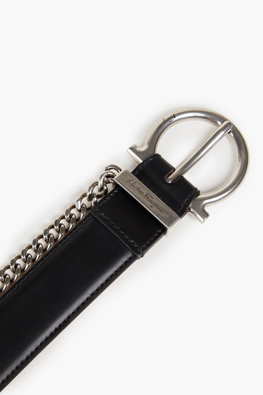 FERRAGAMO Chain-embellished leather belt