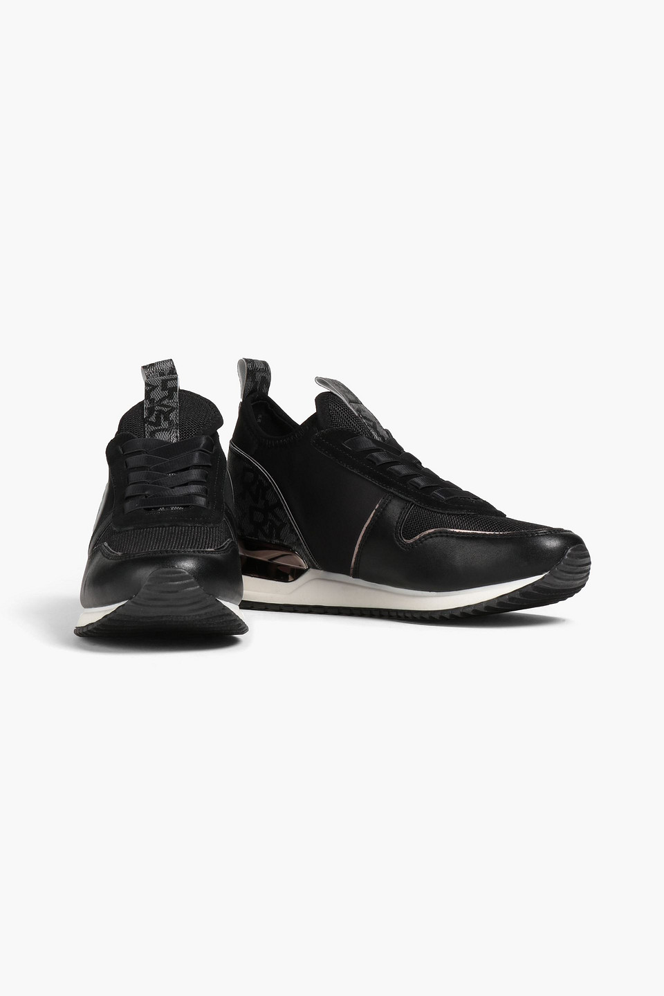 Dkny Logo-appliquéd Leather And Scuba Trainers In Black