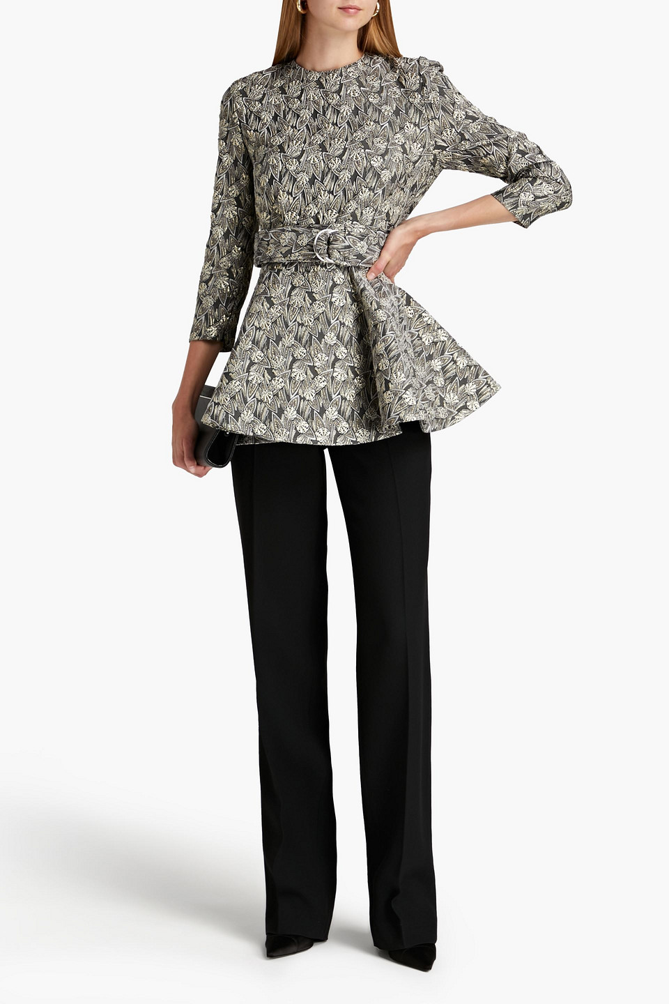 Sem Sem Malika Fluted Metallic Brocade Top In Gray