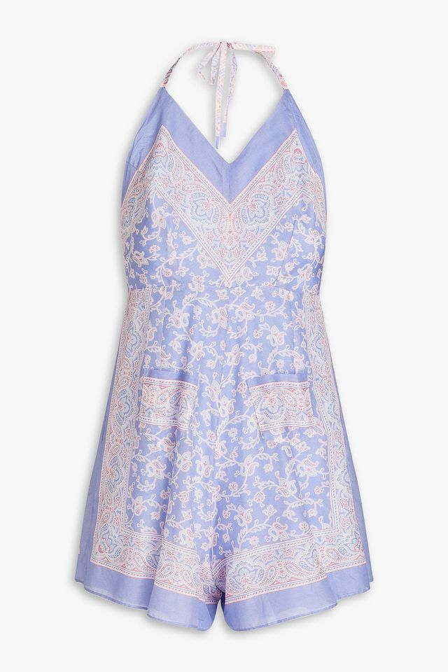 Paisley-print cotton and silk-blend voile halterneck playsuit
